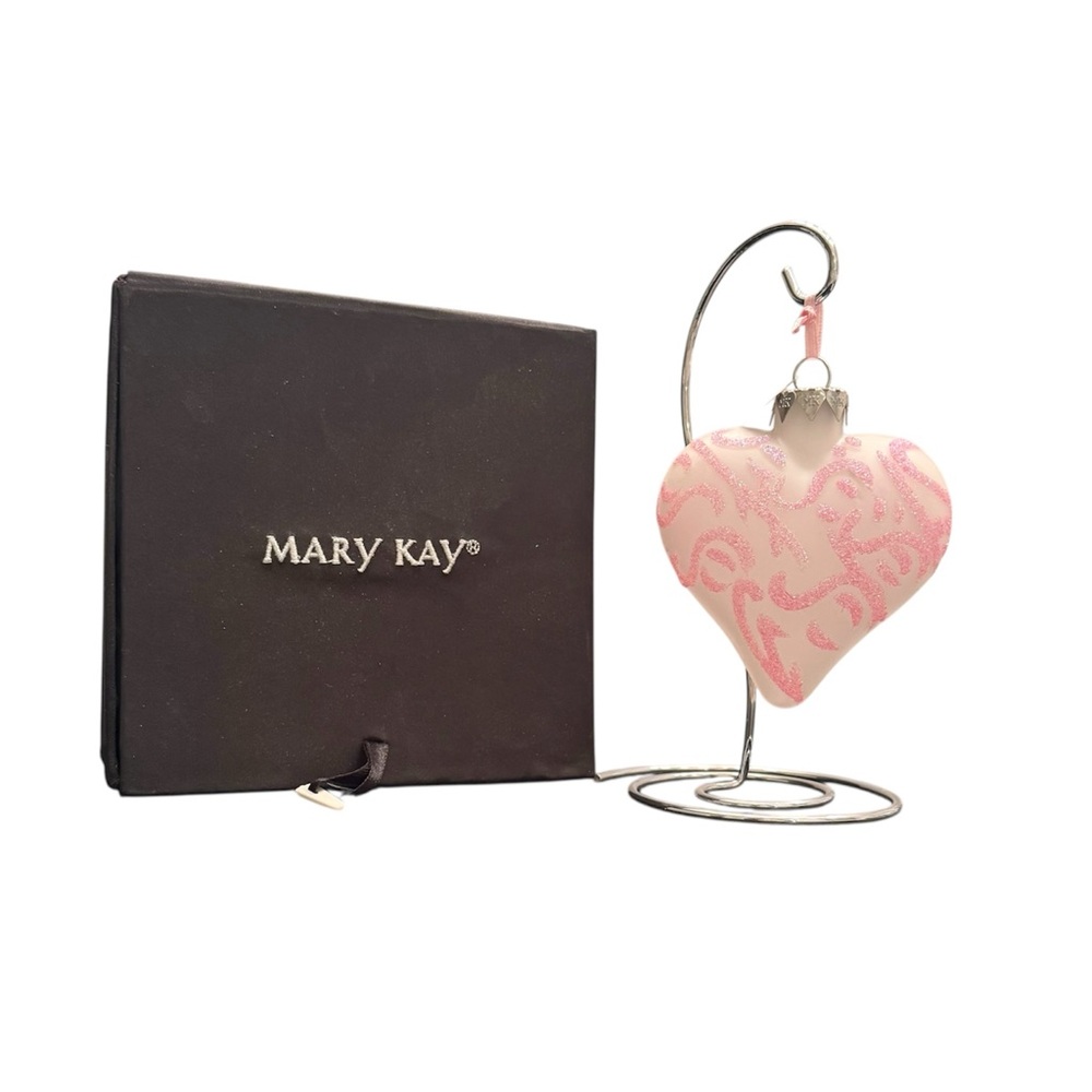 Mary Kay Pink and White Heart Ornament with Gift Box
